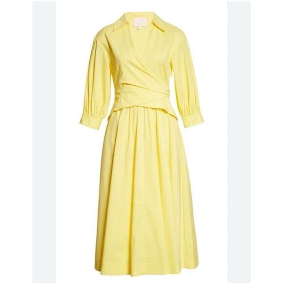 Cinq a Sept Camron Midi Tiered Collard Chic Spring Dress Dayglow Yellow SZ 4 - Picture 1 of 11